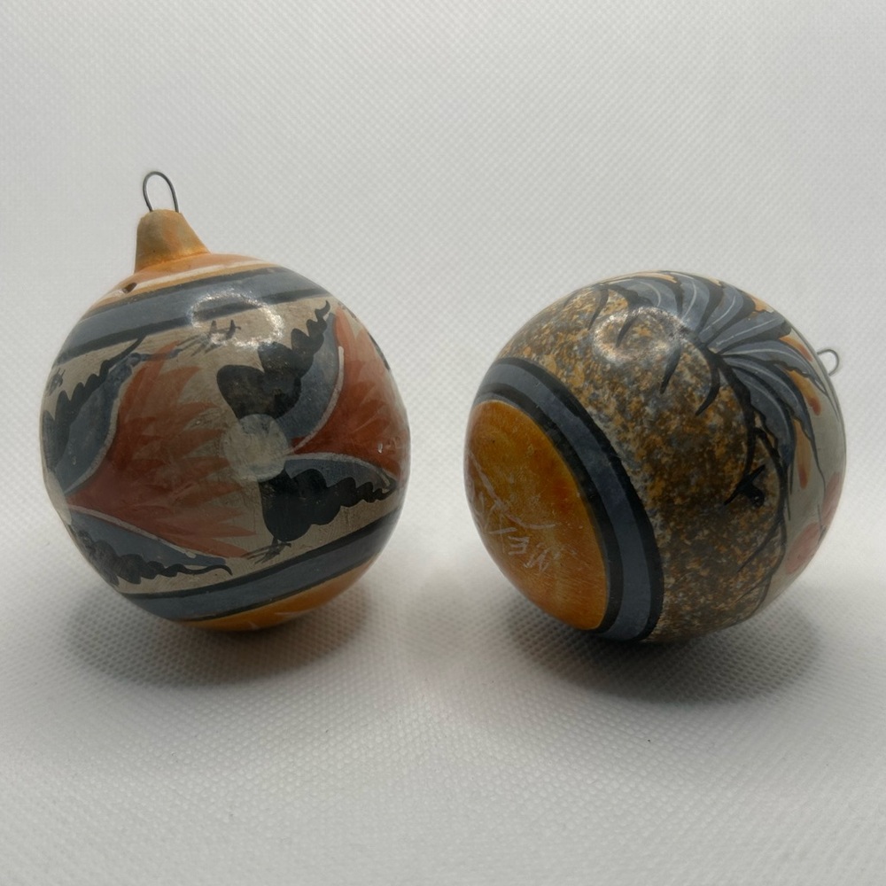 Mexican ornaments hand painted Jimon Mexican pottery ceramic Christmas lot of 2